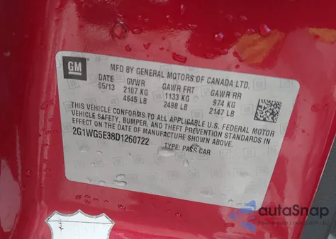 2013 Chevrolet Impala Lt z USA, uszkodzony, nr VIN 2G1WG5E38D1260722